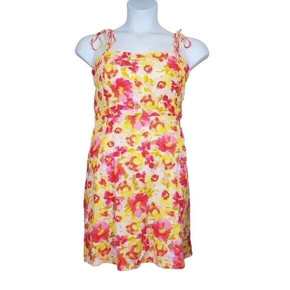 Old Navy Womens Yellow Pink Floral Print Linen Blend Cami Mini Dress Size XL NWT